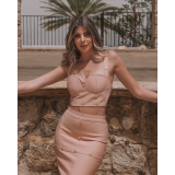 SET BEIGE SKIRT AND CROP TOP