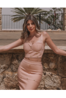 SET BEIGE SKIRT AND CROP TOP